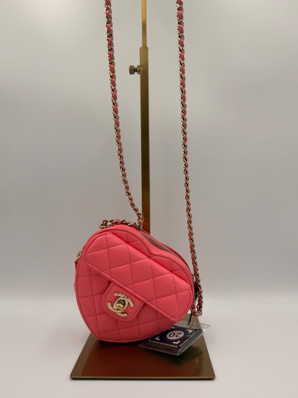 Chanel CC In Love Heart Bag Small Coral Pink Lambskin 22S - Picture 13 of 13